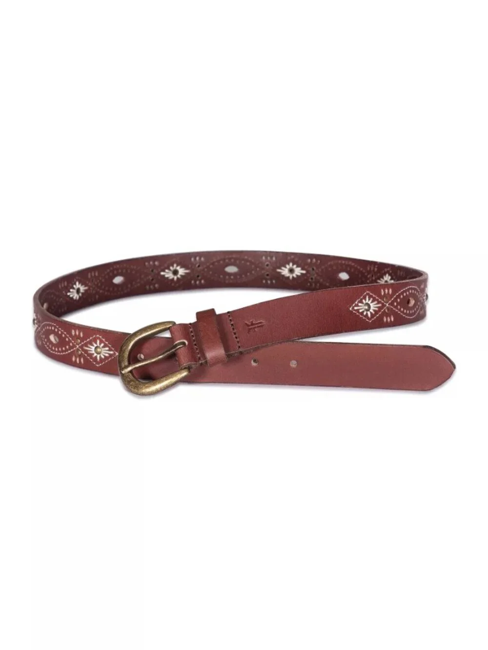 FRYE $68 30 Millimeter Belt with Embroidered Perforated Rivets Sz L NWT!